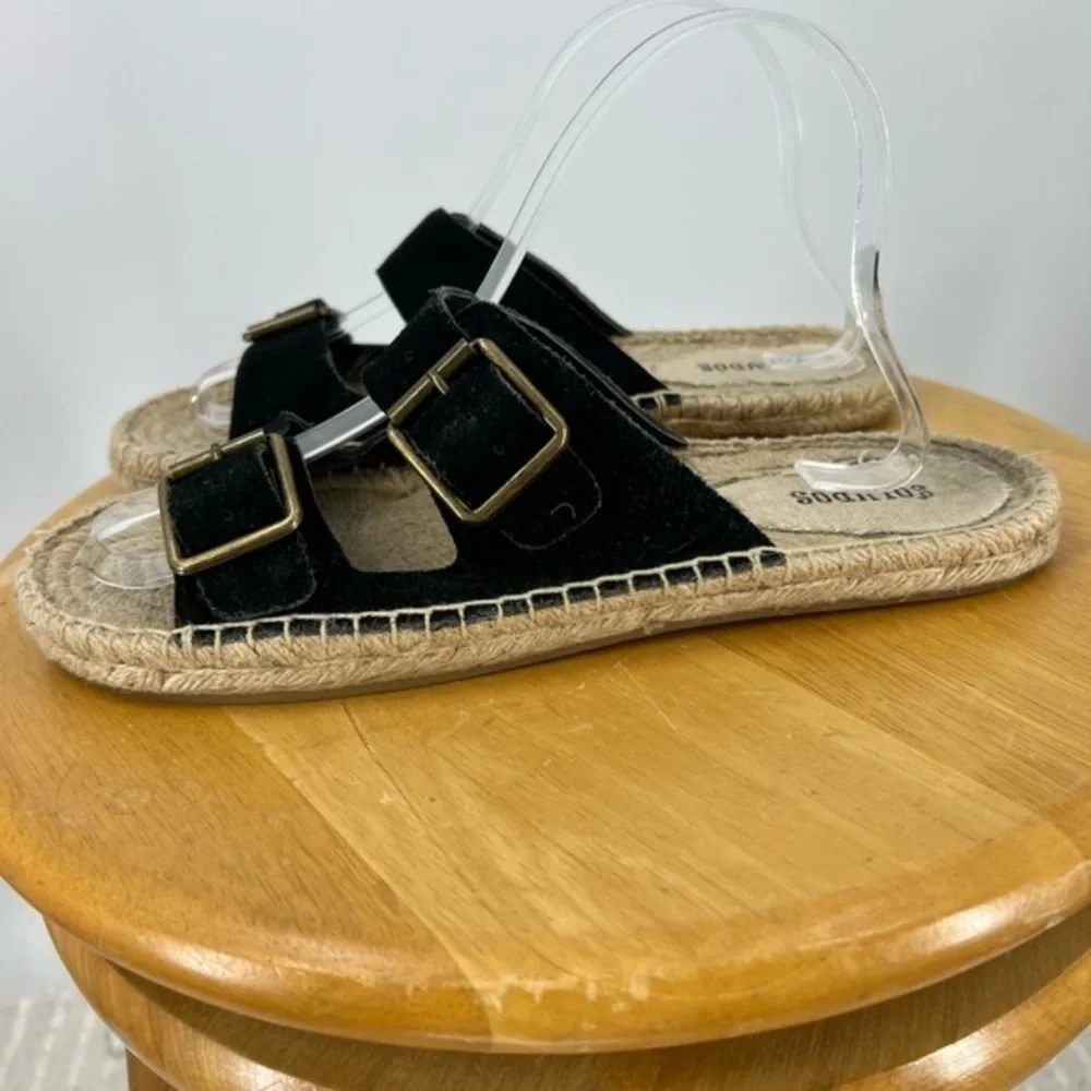 Soludos double black suede strap espadrille slide on sandal 8 - Picture 2 of 13